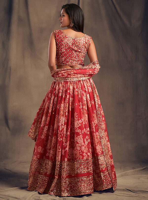 Women's New Fashion Embroidered Designer Weddinng Digital Print Lehenga Choli With Dupatta Semi Stitched. - Embro Vision