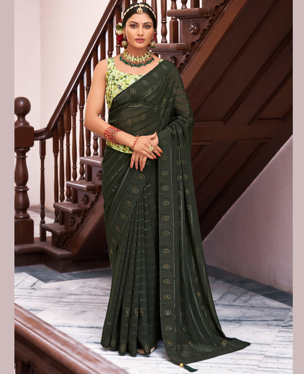 Women's Green Georgette Design Saree With Unstitched Blouse Piece - Navyaa