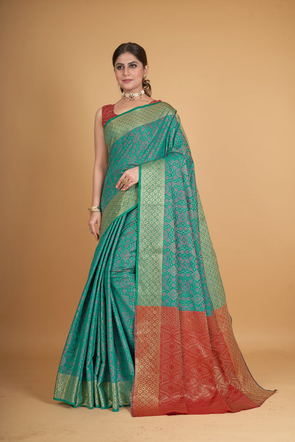 Women's Sea Green Silk Woven Design Saree With Unstitched Blouse Piece - Navyaa