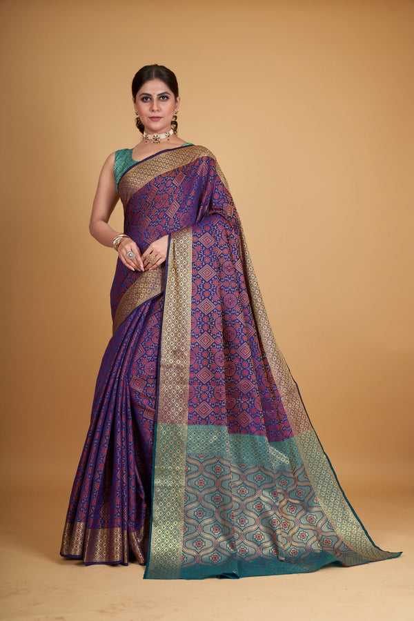 Women's Purple Silk Woven Design Saree With Unstitched Blouse Piece - Navyaa