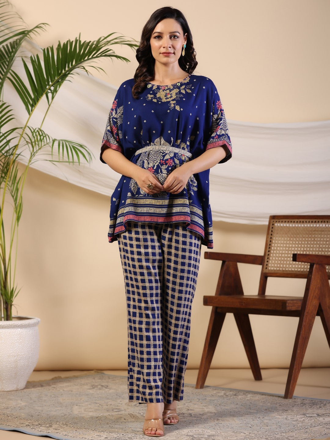 Women's Blue Rayon Slub Printed Clothing Set - Juniper