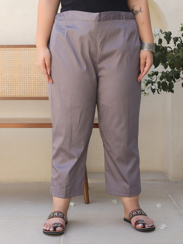 Jashvi Grey Solid Lycra Women Drawstring Plus Size Pants With Single Side Pocket