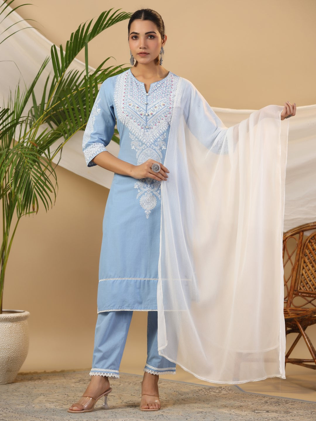 Women's Blue Cotton Cambric Printed Kurta Set - Juniper