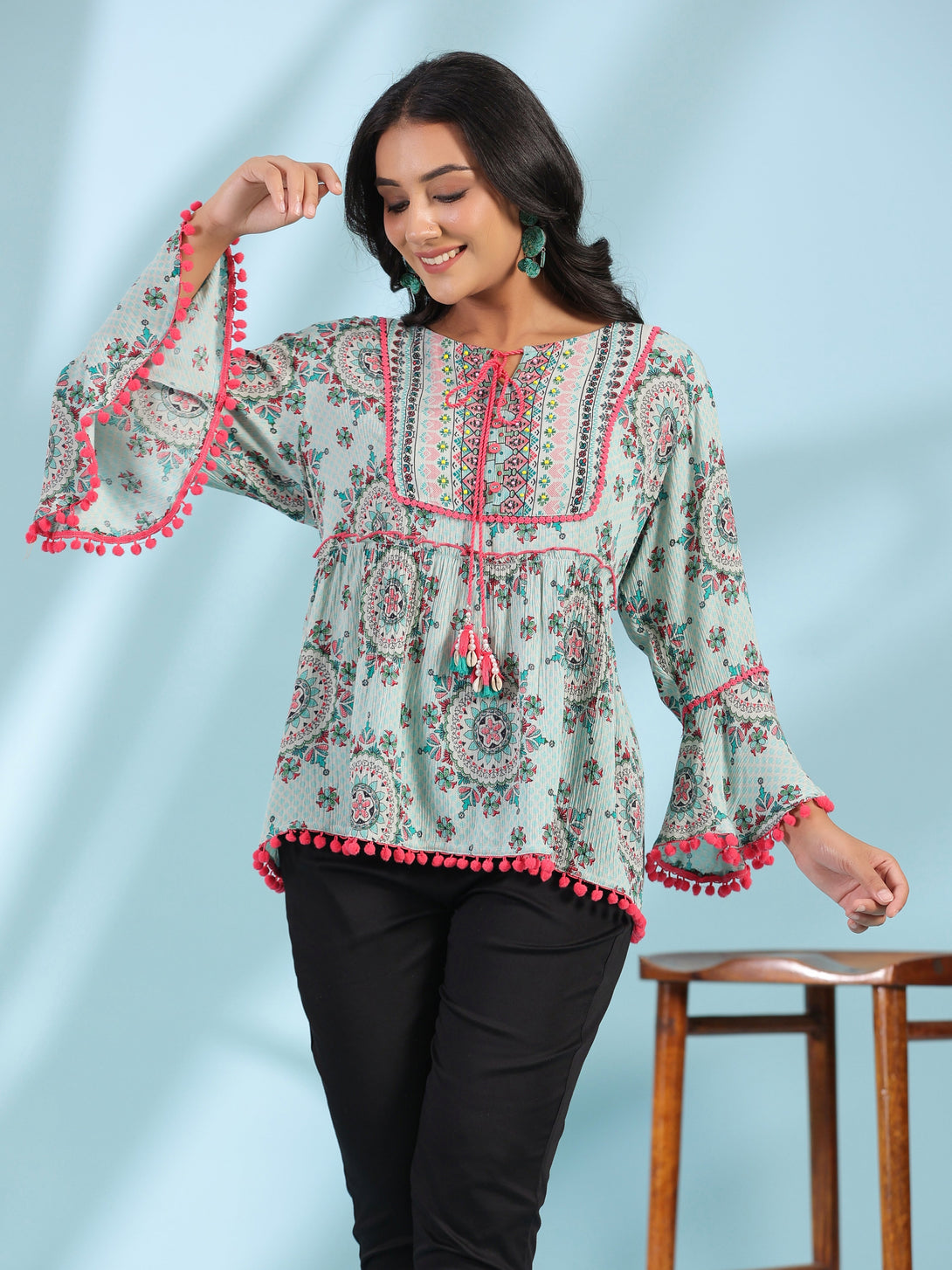 Women's Mint Rayon Crepe Printed Tunic - Juniper