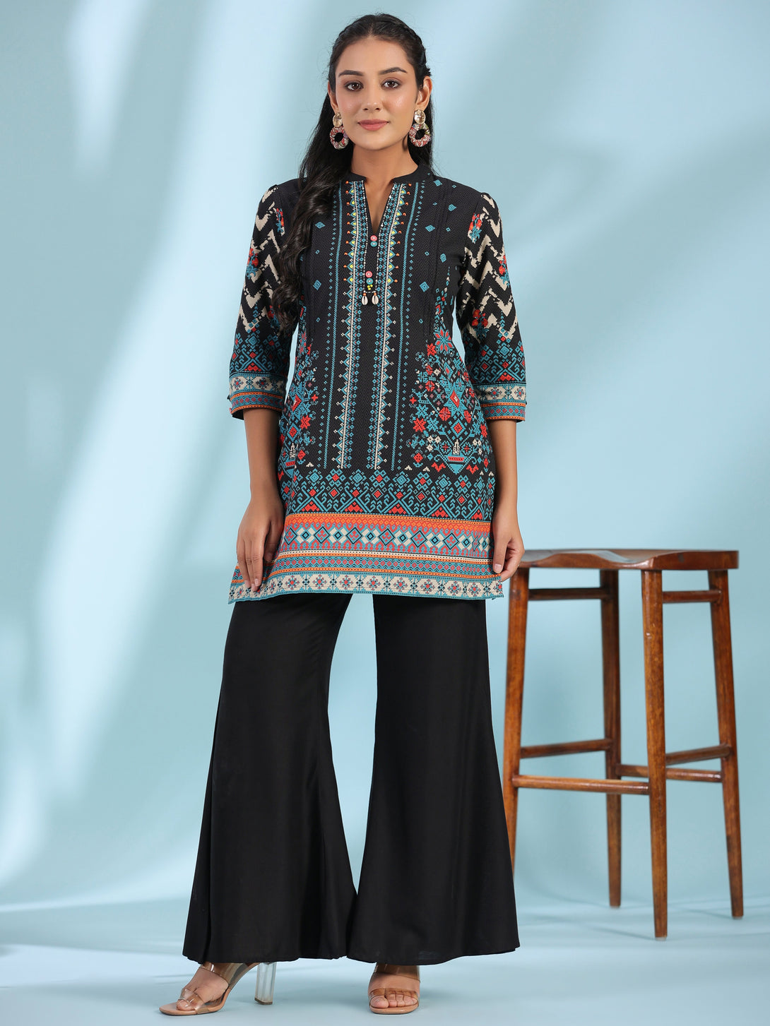 Women's Black Cotton Cambric Printed Straight Kurta - Juniper