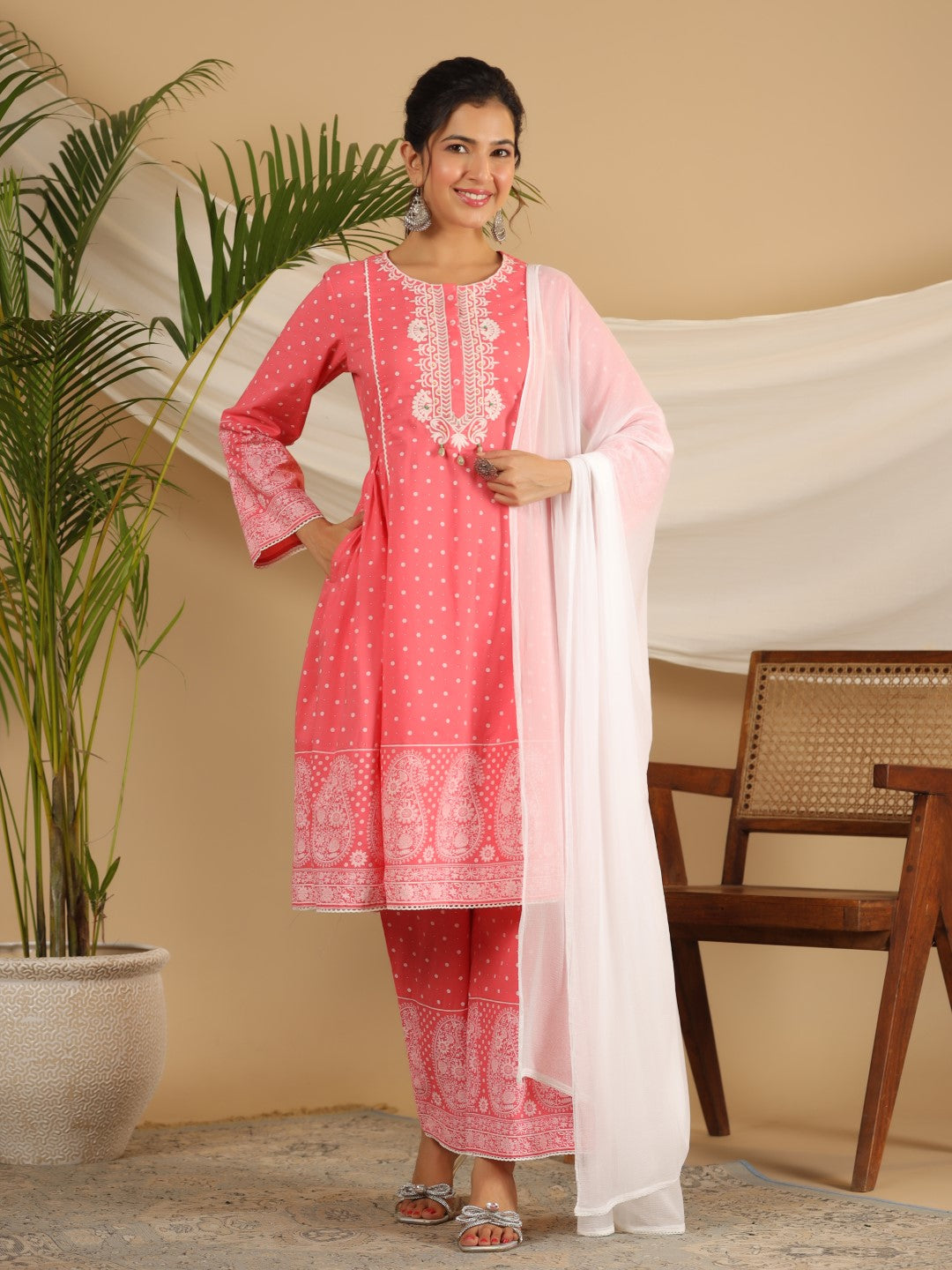 Women's Coral Cotton Cambric Printed Kurta Set - Juniper