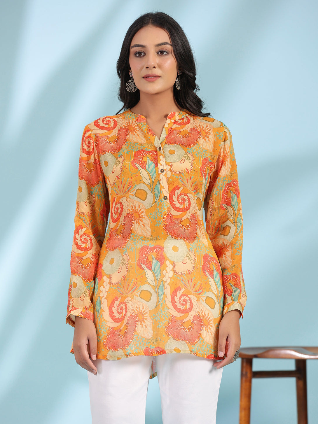 Women's Multi-Colored Viscose Chinnon Printed Tunic - Juniper