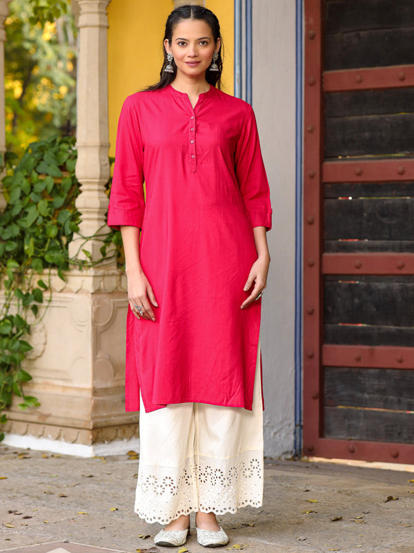 Jashvi Pink Solid Modal Rayon Straight Kurta With Half Placket At Front