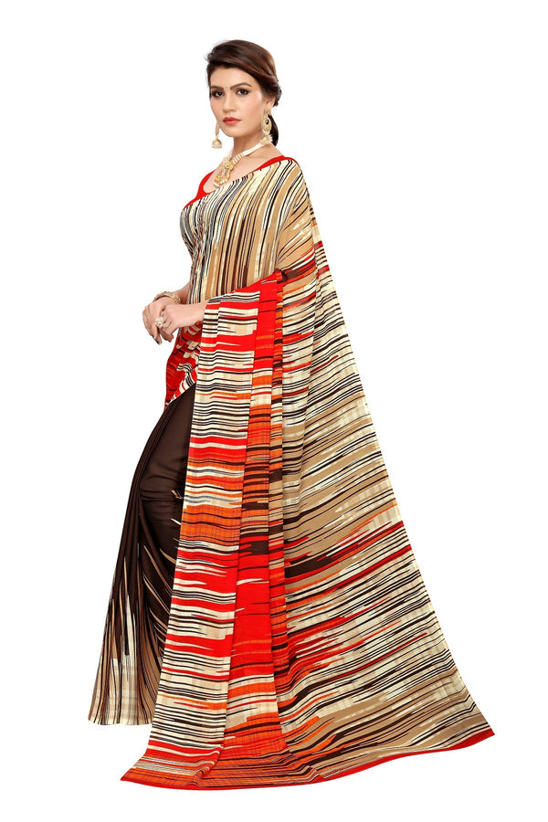 Women's Brown Printed Georgette Saree - Vamika