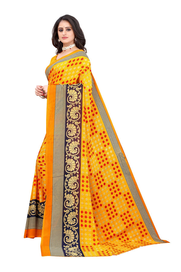 Women's Yellow Printed Georgette Saree - Vamika