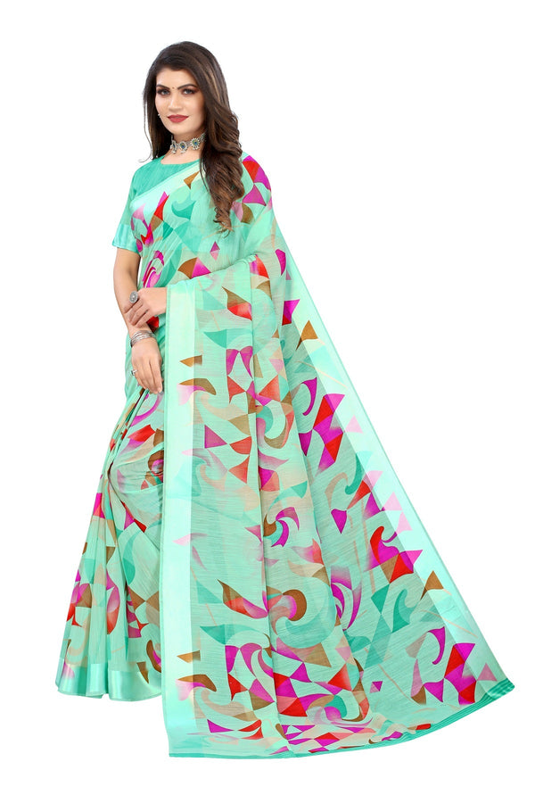 Women's Green Linen Satin Border Saree - Vamika