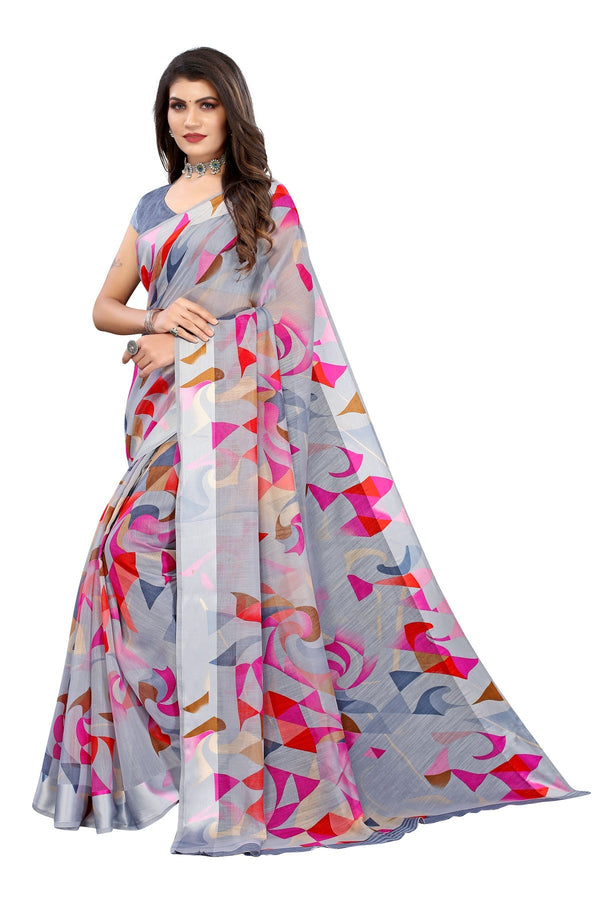 Women's Grey Linen Satin Border Saree - Vamika