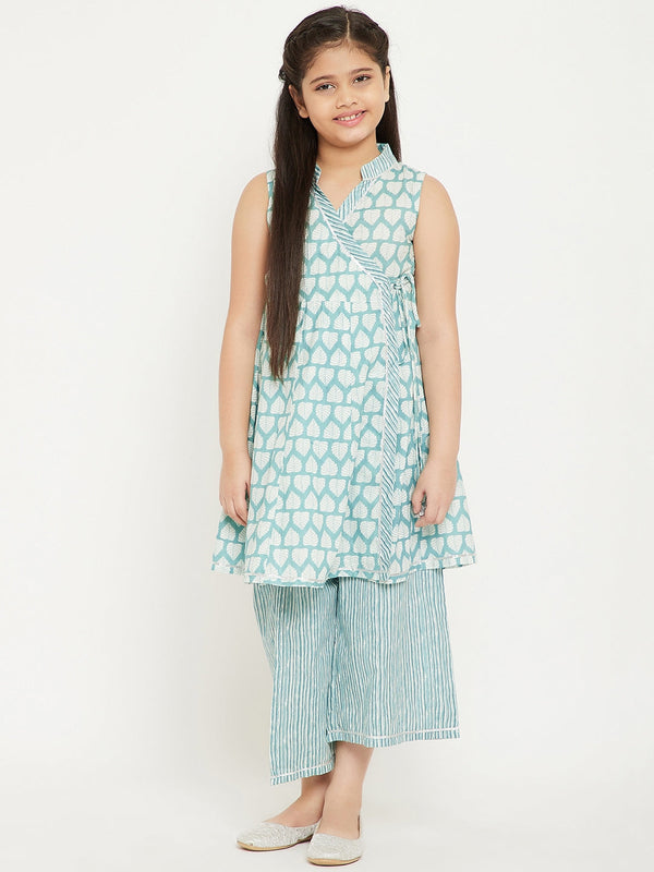 Girl's Printed Kurti  with Plazzo Green - StyloBug KIDS