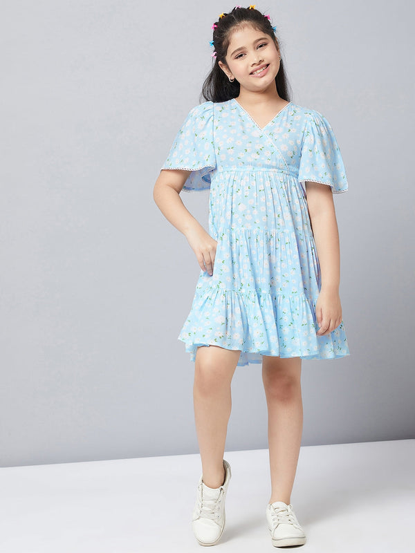 Girl's Printed Dress Blue - StyloBug KIDS