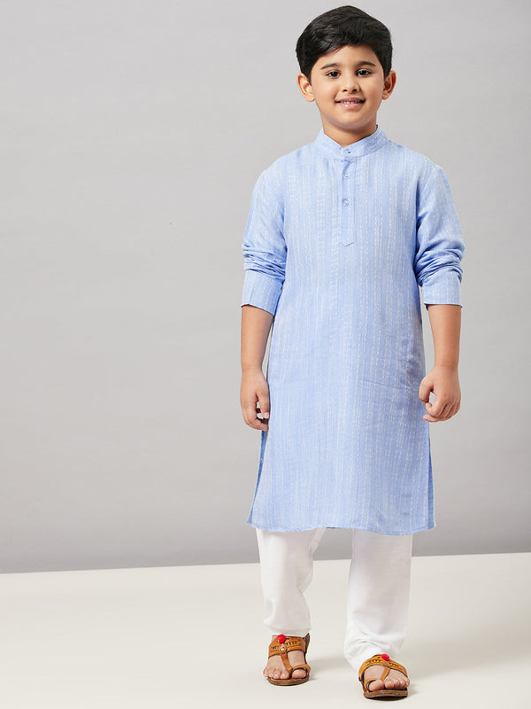 Boy's Solid Kurta set with Jacket Blue - StyloBug KIDS