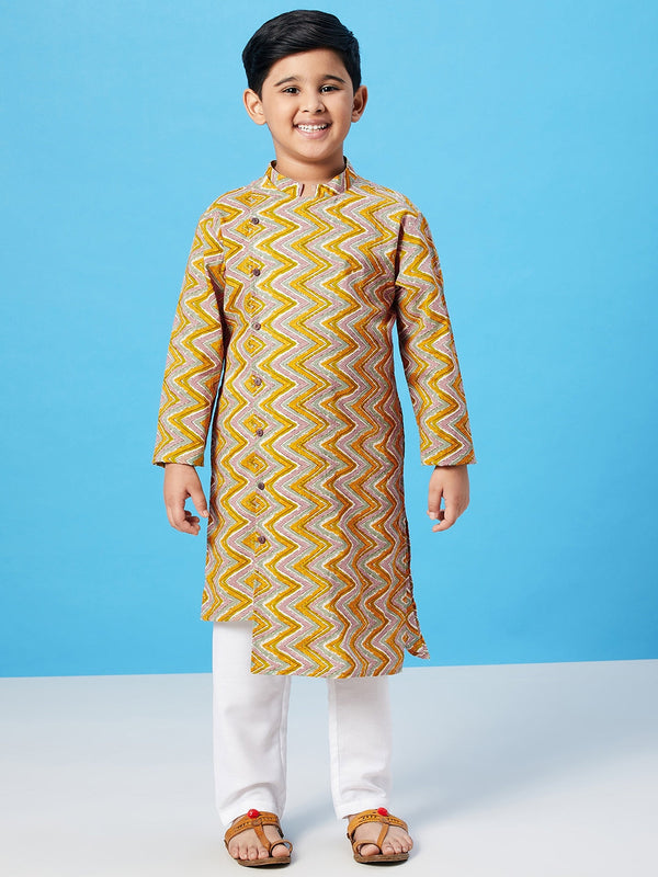 Boy's Printed Kurta Set Mustard Yellow - StyloBug KIDS