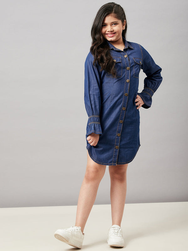 Girl's Solid Dress Indigo - StyloBug KIDS