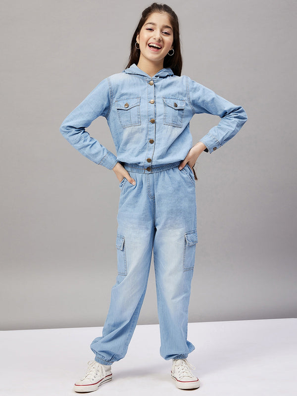 Girl's Solid Top with trousers Pant Blue - StyloBug KIDS