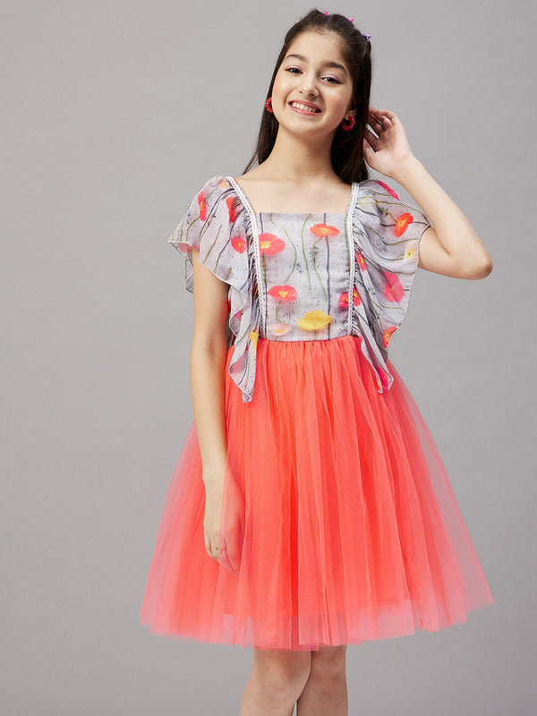 Girl's Printed Dress Orange - StyloBug KIDS