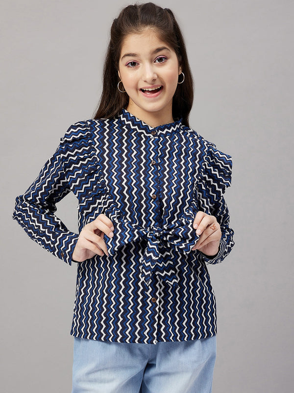 Girl's Printed Top Blue - StyloBug KIDS