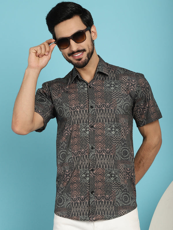 Dark-Grey Printed Casual Shirt