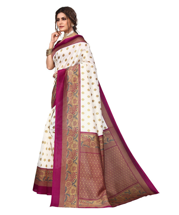 Women's White & Purple  Printed Art Silk Saree - Vamika