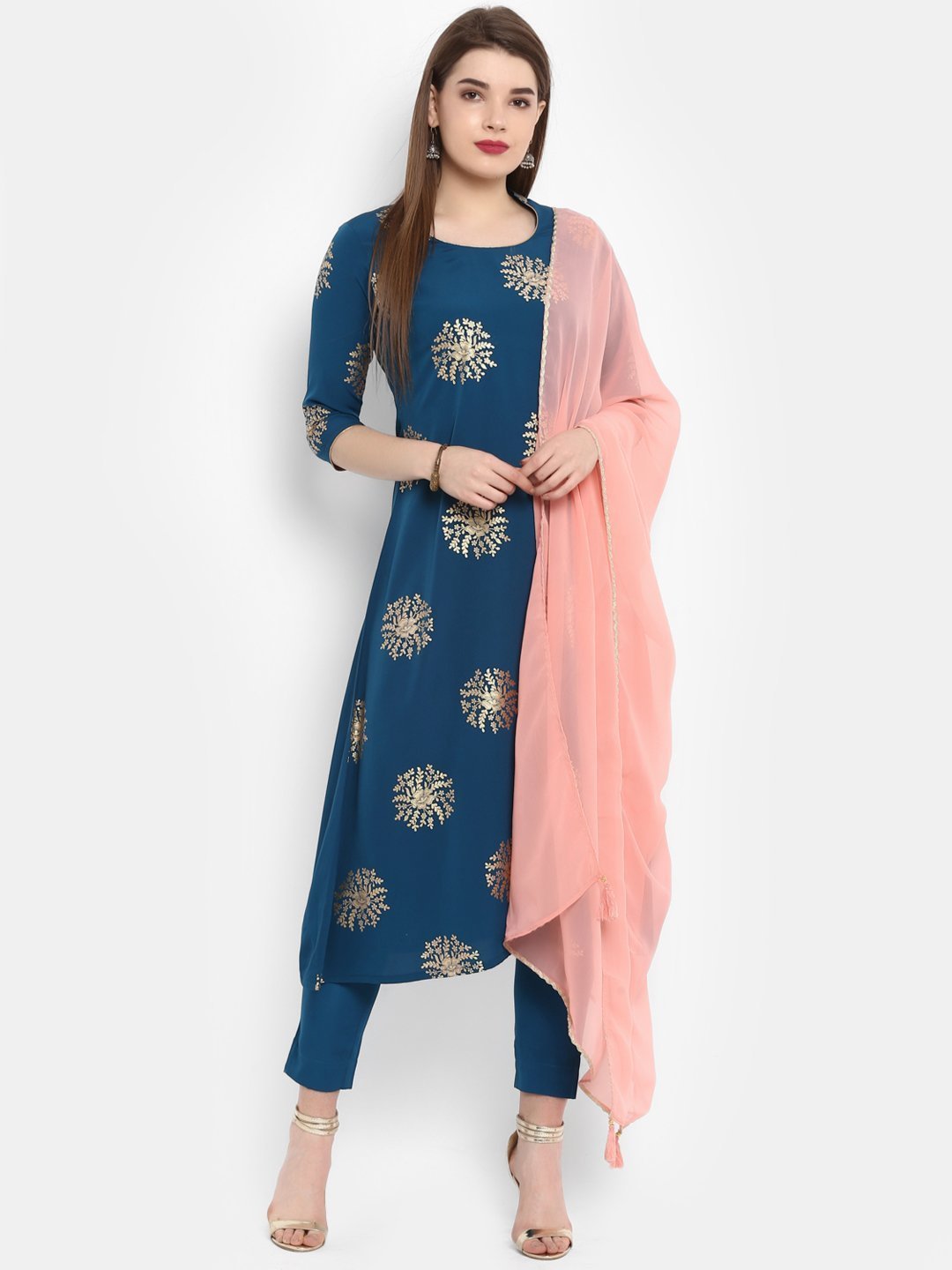 Women's Poly Crepe Kurta With Pant And Dupatta-Janasya