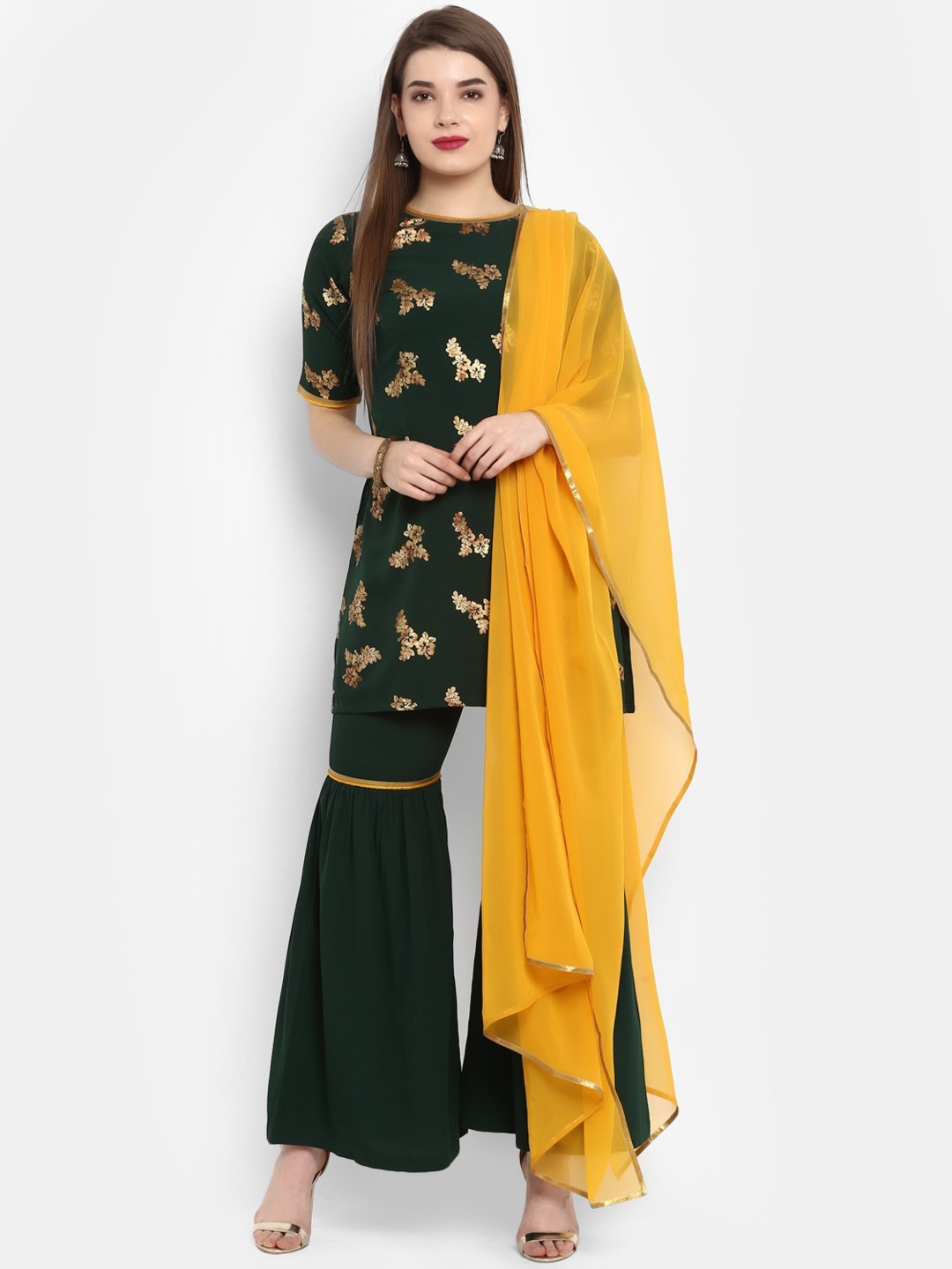 Women's Poly Crepe Kurti With Sharara And Dupatta-Janasya