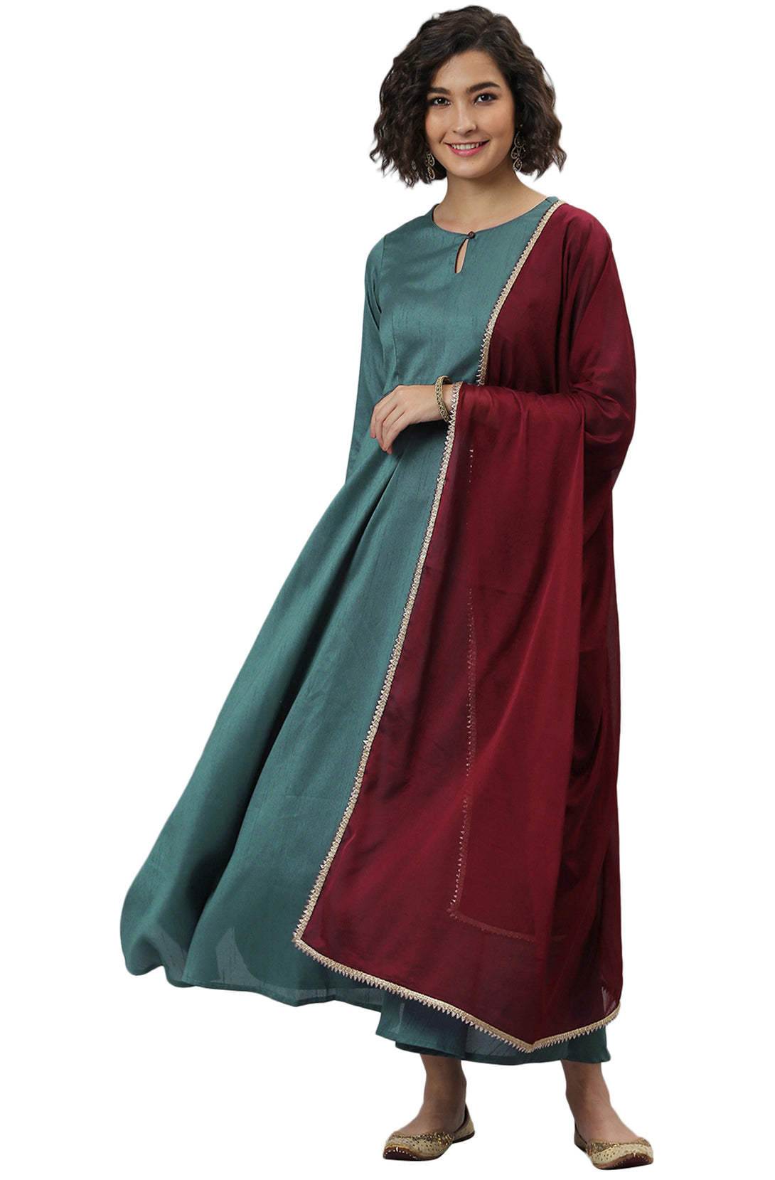 Women's Grey Poly Silk Solid Kurta With Dupatta - Manohara