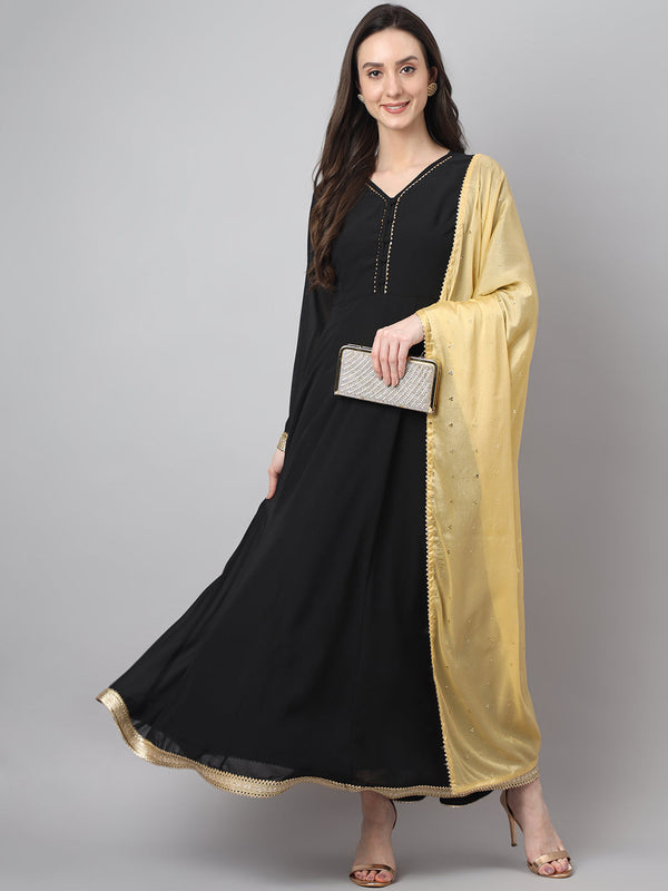 Women's Black Solid Georgette Anarkali Set - Janasya