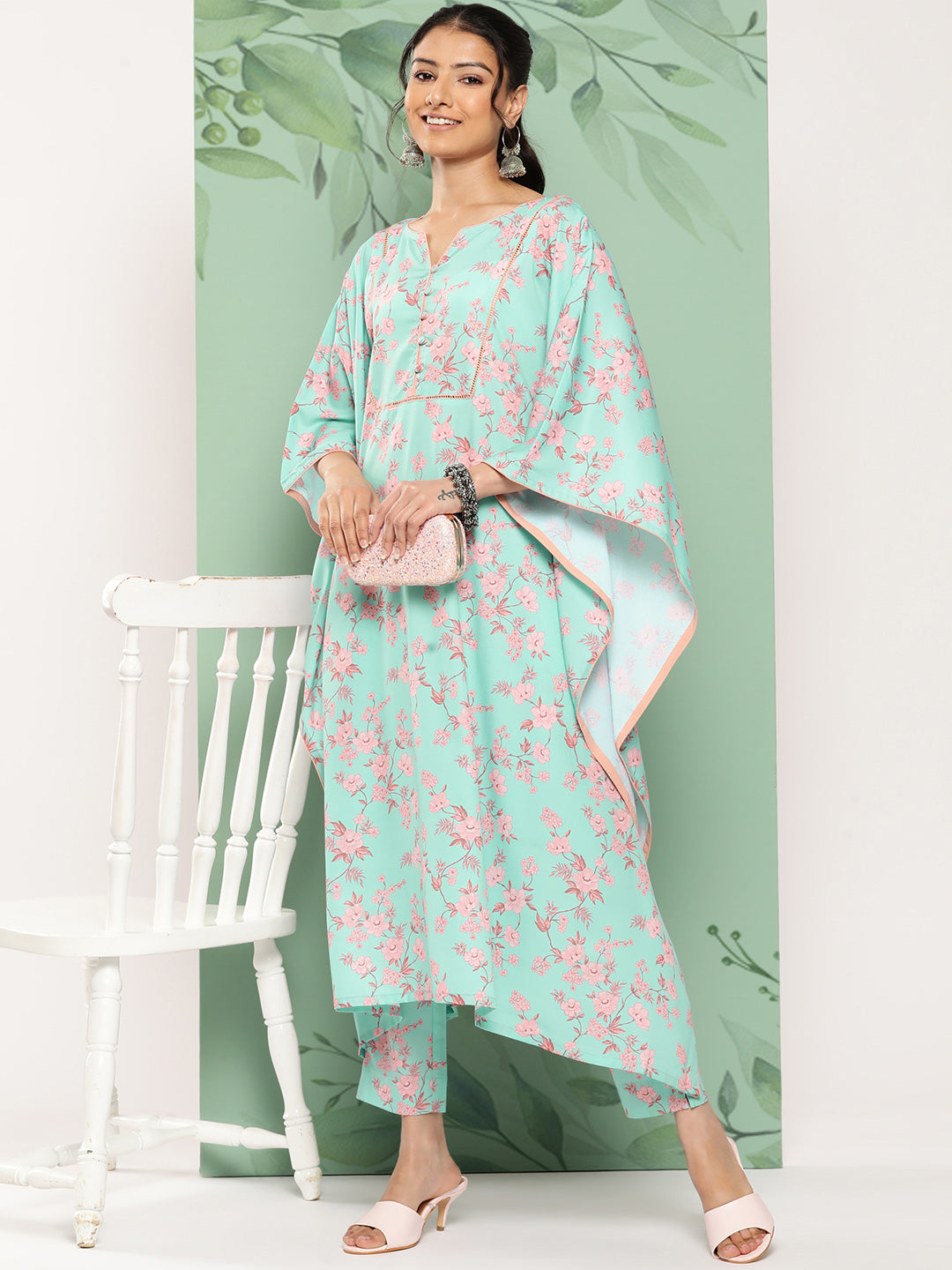 Women's Sea Green Digital Printed Crepe Kurta Set - Janasya