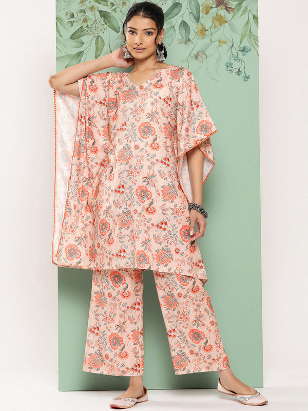 Women's Peach Digital Printed Crepe Kurta Set - Janasya