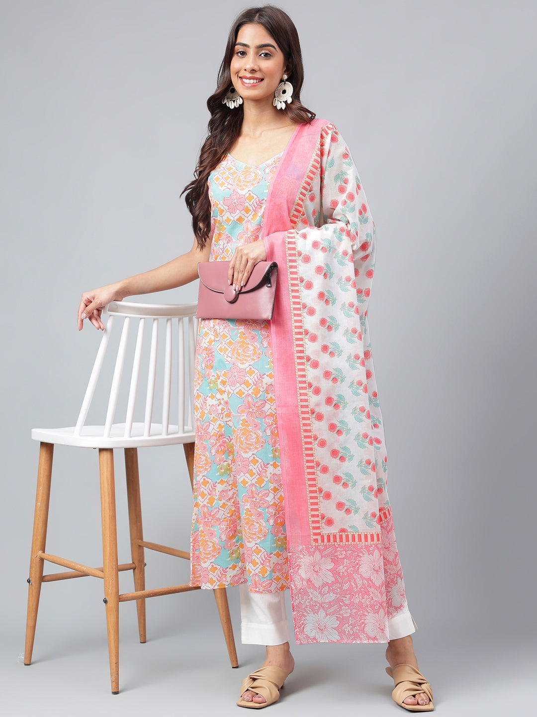 Women's Multicolor Floral Printed Cotton Kurta Set - Janasya