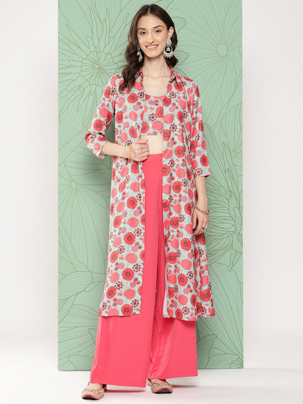 Women's Multicolor Digital Floral Printed Moss Kurta Set - Janasya