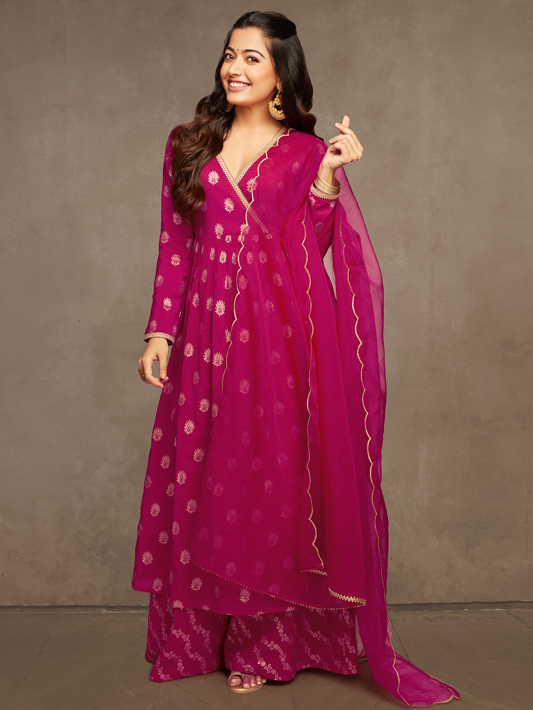 Women's Pink Brocade Woven Design Kurta Set - Janasya