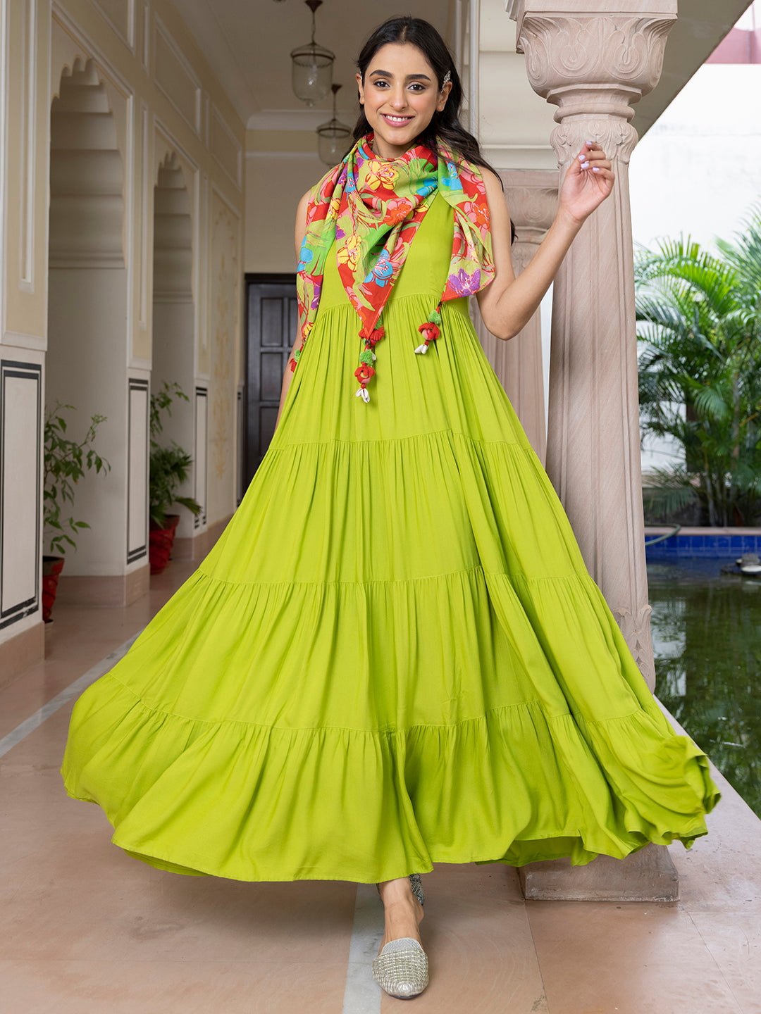 Women's Lime Green Rayon Solid Kurta Set - Janasya