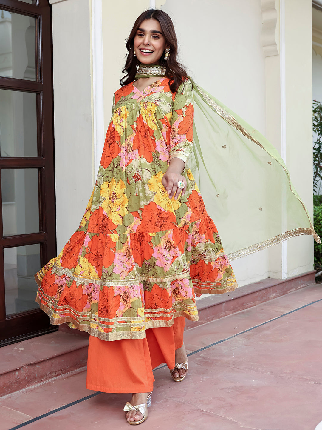 Women's Multicolor Cotton Floral Printed Kurta Set - Janasya