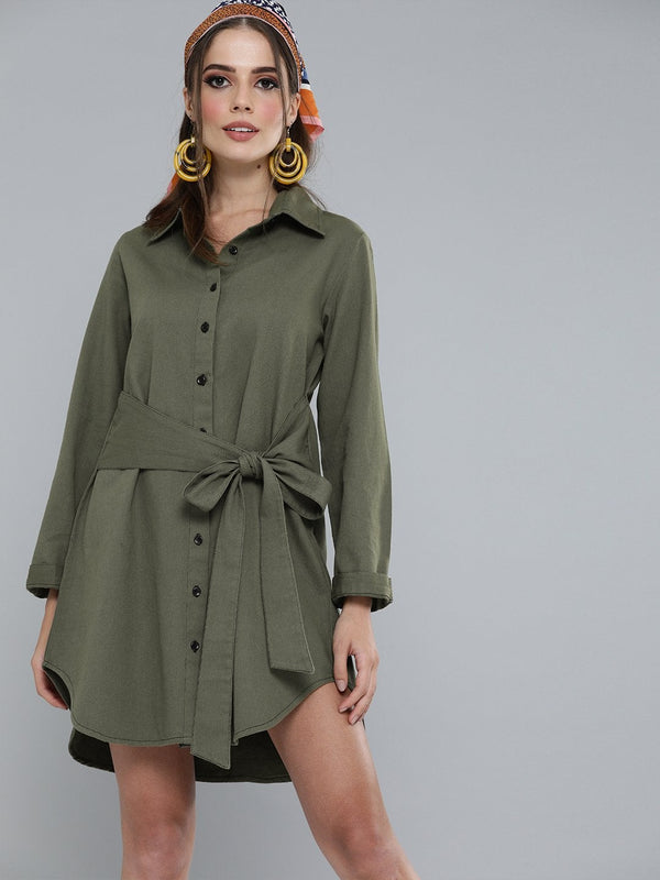 Women's Olive Shirt Dress - SASSAFRAS