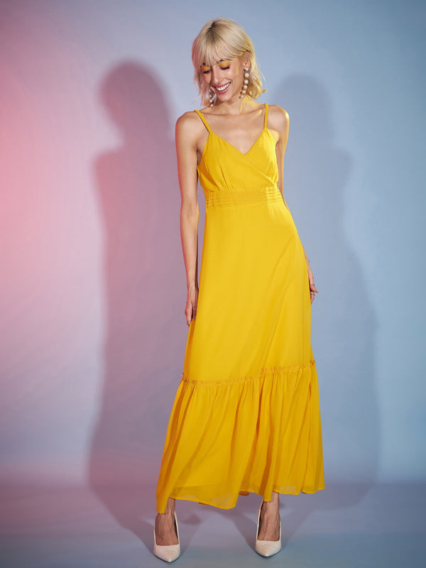 Women's Mustard Strappy Wrap Neck Maxi Dress - SASSAFRAS