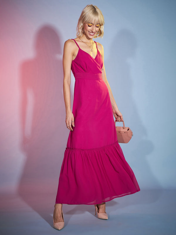 Women's Pink Strappy Wrap Neck Maxi Dress - SASSAFRAS