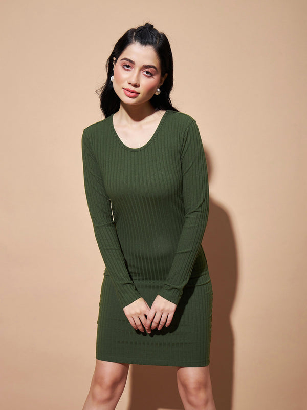 Women's Olive Basic Bodycon Rib Dress - Lyush