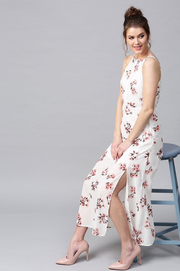 Women's Ivory Floral Halter Maxi - SASSAFRAS