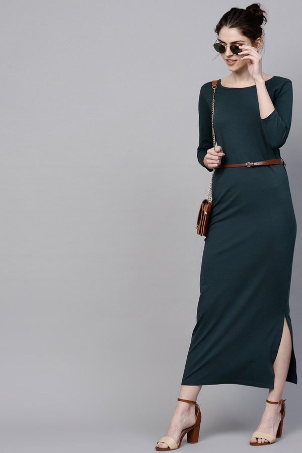 Women's Teal Maxi Dress With Belt - SASSAFRAS