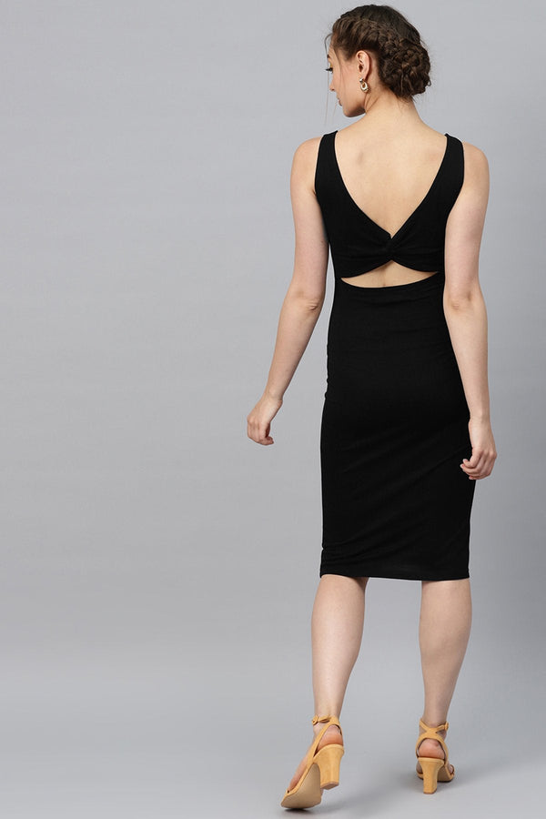 Women's Black Back Knot Cutout Dress - SASSAFRAS