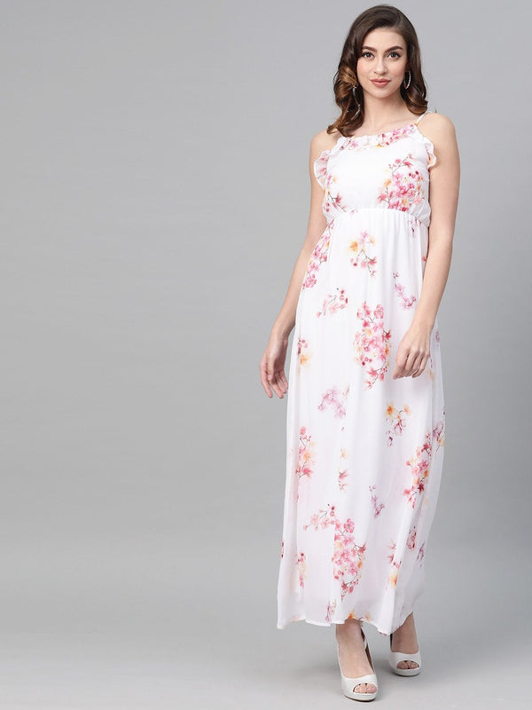 Women's Off-White Floral Strappy Maxi Dress - SASSAFRAS