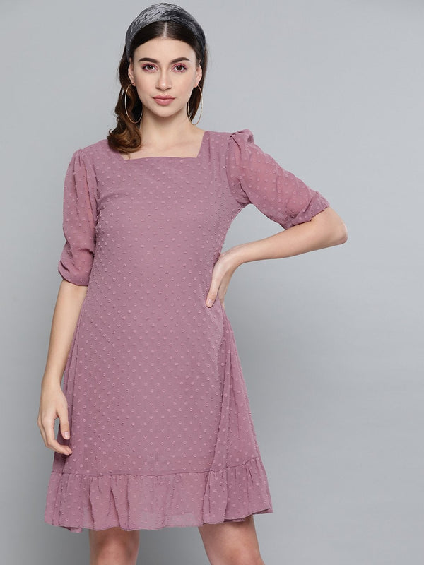 Women's Purple Dobby Frill Hem Short Dress - SASSAFRAS