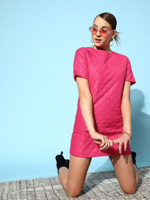 Women's Fuchsia Quilted Shift Dress - Lyush