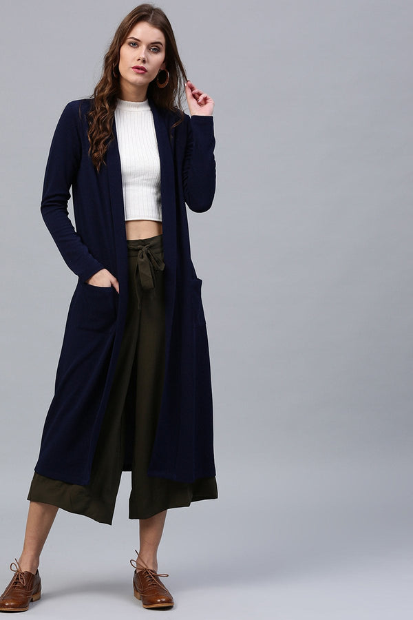 Women's Navy Longline Shrug - SASSAFRAS