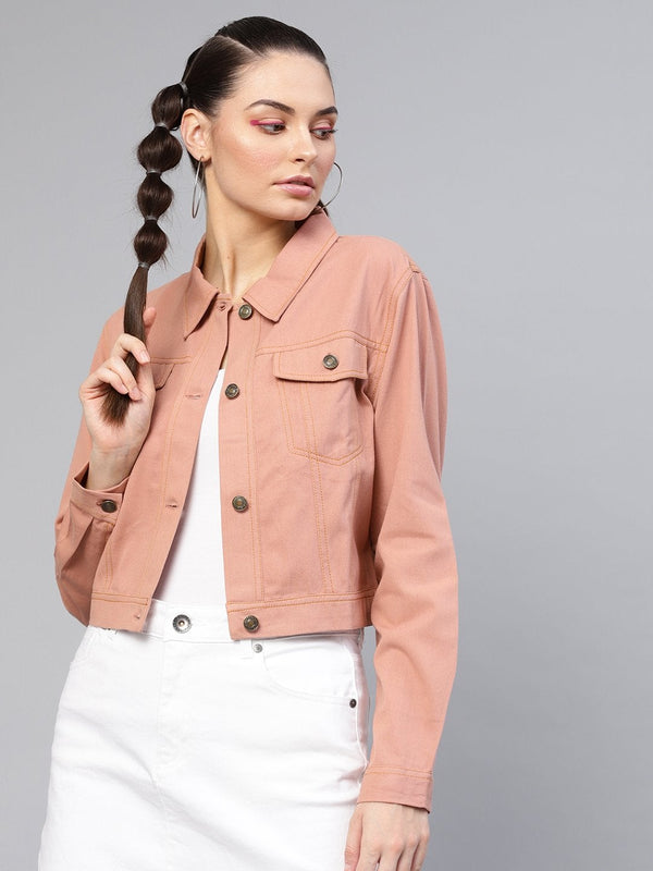 Women's Pink Denim Crop Jacket - SASSAFRAS