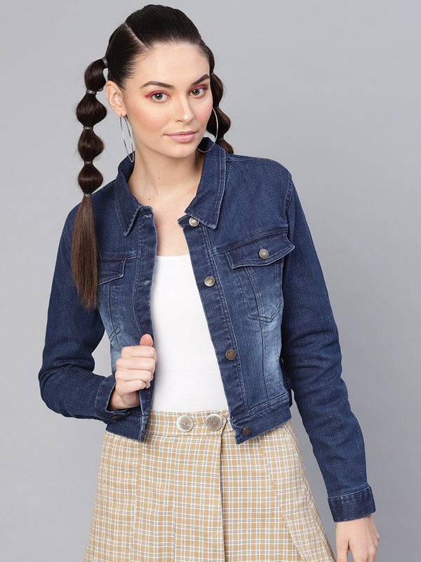 Women's Blue Denim Washed Jacket - SASSAFRAS